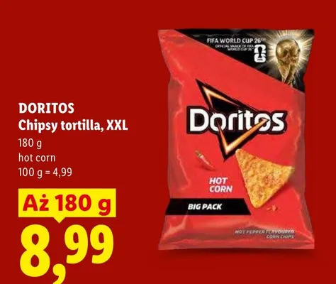 Chipsy tortilla XXL hot corn Doritos promocja w Lidl