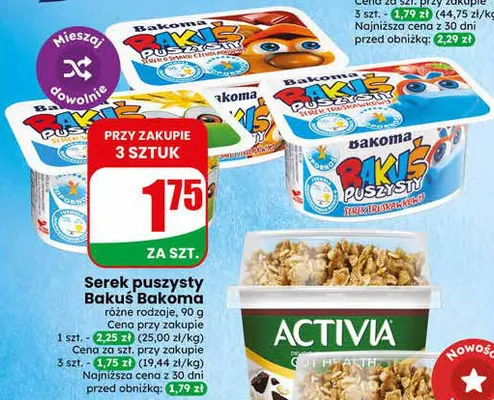 Jogurt mix&go granola activia 2 rodzaje promocja w Dino
