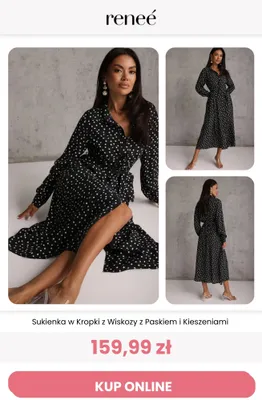 Sukienka w Kropki z Wiskozy z Paskiem i Kieszeniami promocja w Renee
