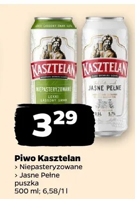 Piwo Kasztelan Niepasteryzowane Jasne Pełne puszka promocja w Netto