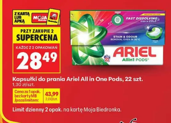 Kapsułki do prania Ariel All in One Pods 22-pak promocja w Biedronka