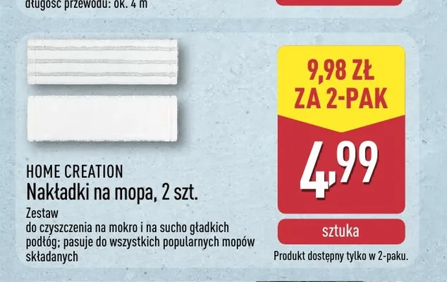 Nakładki na mopa Home Creation 2-pak promocja w Aldi