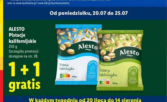 Pistacje kalifornijskie prażone i niesolone Alesto promocja w Lidl