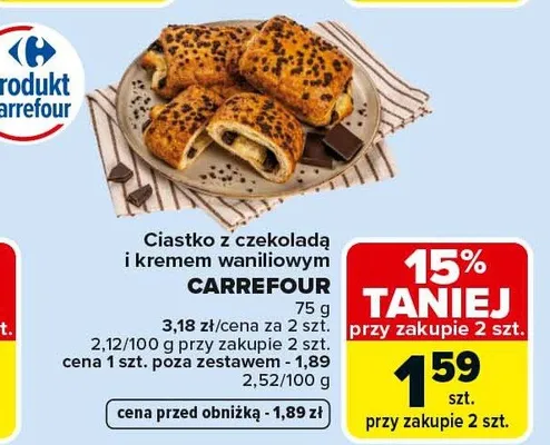 Ciastko z czekoladą i kremem waniliowym 75 g promocja w Carrefour