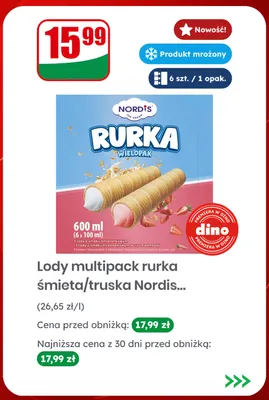 Lody Rurka śmietankowo-truskawkowe Nordis 6-pak promocja w Dino