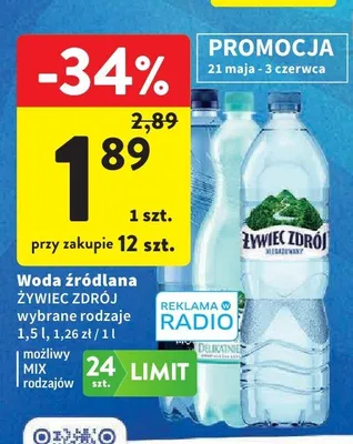Woda źródlana Żywiec Zdrój niegazowana promocja w Intermarche