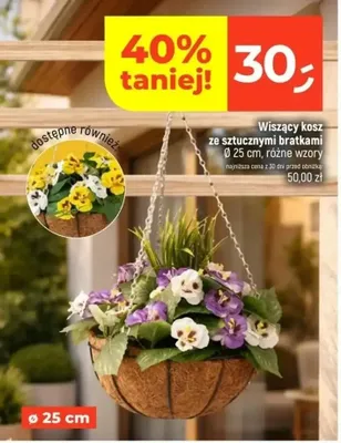 Wiszący kosz ze sztucznymi bratkami Ø 25 cm promocja w Dealz
