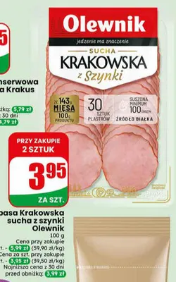 Kiełbasa Krakowska sucha z szynki Olewnik promocja w Dino