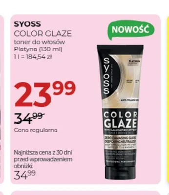 Toner do włosów Color Glaze Platyna Syoss promocja w Drogerie Jawa