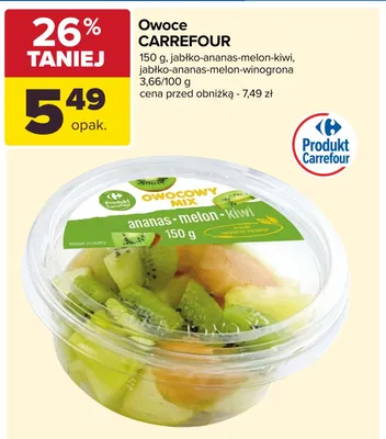 Owoce mix jabłko-ananas-melon-winogrona Carrefour promocja w Carrefour