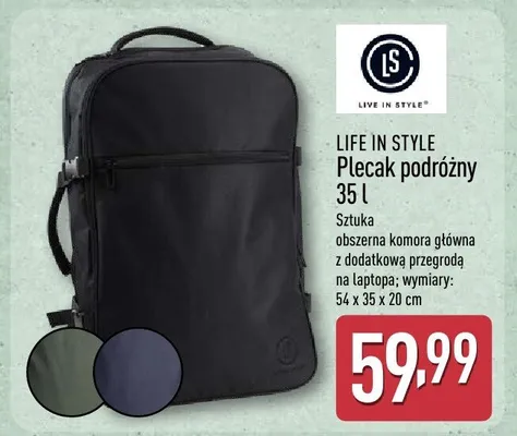 Plecak podróżny 35l Live In Style 54x35x20cm promocja w Aldi