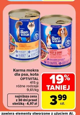 Karma mokra dla kota Optivital z indykiem w galaretce promocja w Carrefour