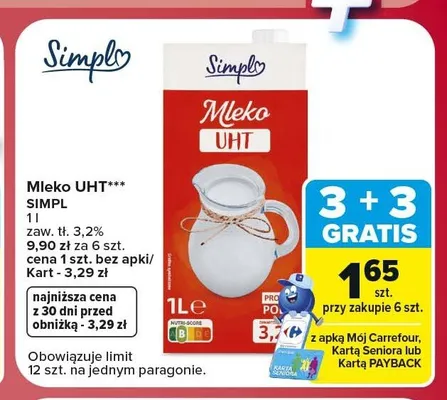 Mleko UHT Simply 3,2% promocja w Carrefour Market