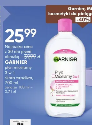 Płyn micelarny 3 w 1 skóra wrażliwa Garnier promocja w Super-Pharm