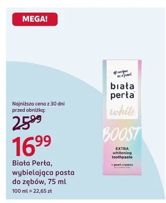 Wybielająca pasta do zębów Biała Perła White Boost Extra Whitening z pearl crystals promocja w Rossmann