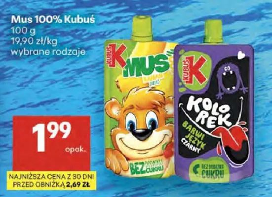Mus 100% Kubuś promocja w Delikatesy Centrum