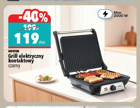 Grill elektryczny kontaktowy czarny Hoffen promocja w Biedronka Home