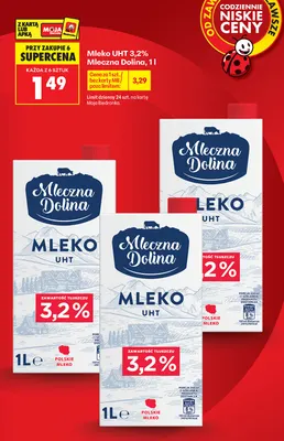 Mleko UHT Mleczna Dolina 3,2% promocja w Biedronka