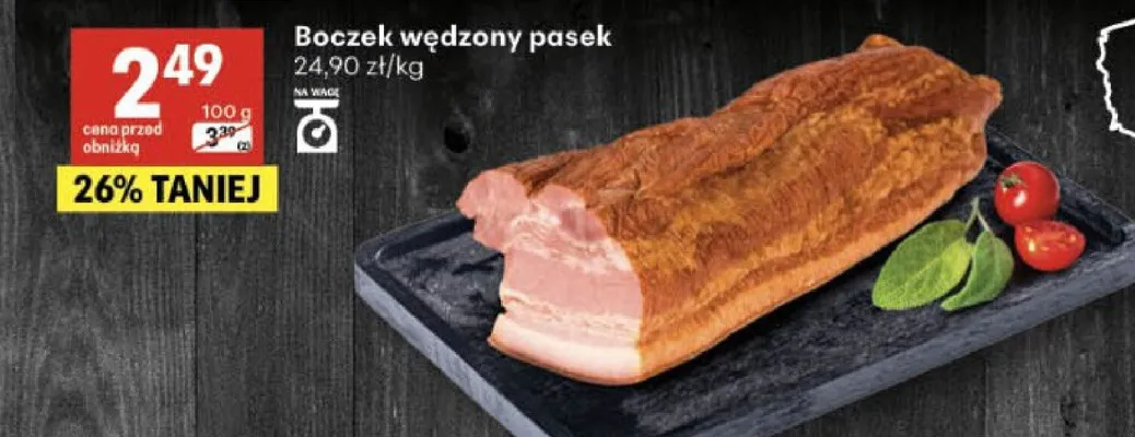 Boczek wędzony pasek promocja w Delikatesy Centrum
