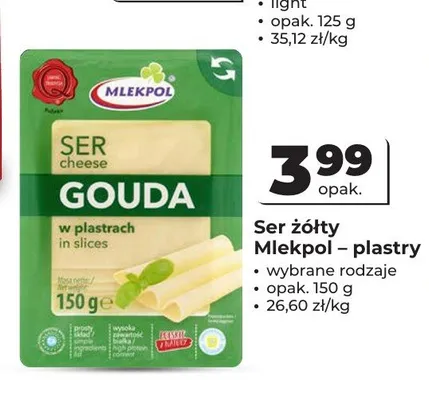Ser żółty Gouda Mlekpol plastry promocja w Odido