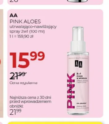 Utrwalająco-nawilżający spray 2w1 Pink Aloes AA promocja w Drogerie Jawa