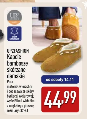 Kapcie bambosze skórzane damskie Up2fashion promocja w Aldi