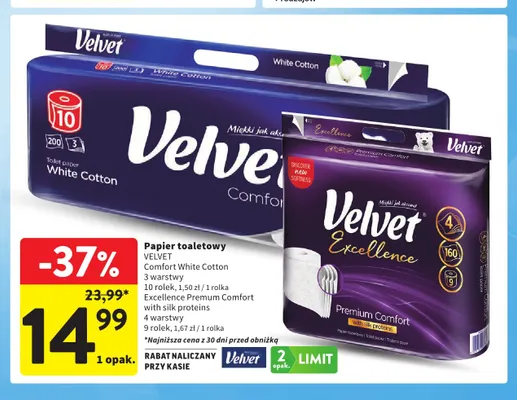 Papier toaletowy Velvet Excellence Premium Comfort promocja w Intermarche