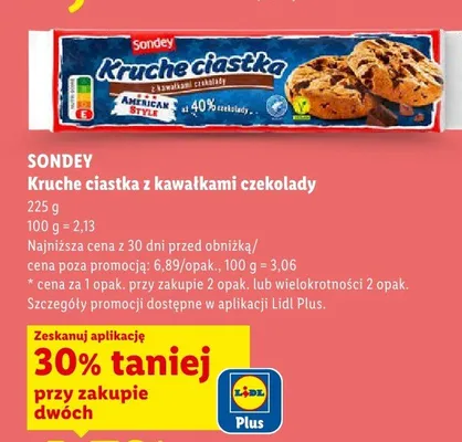 Kruche ciastka z kawałkami czekolady Sondey promocja w Lidl