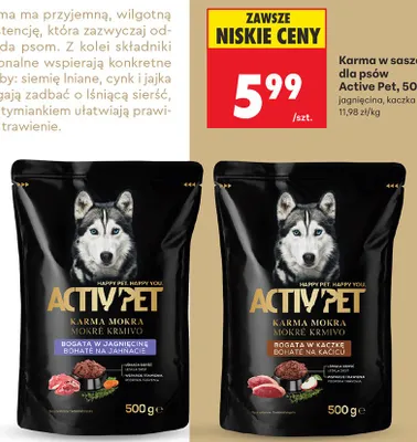 Karma mokra w saszetce dla psów Activ Pet jagnięcina promocja w Biedronka