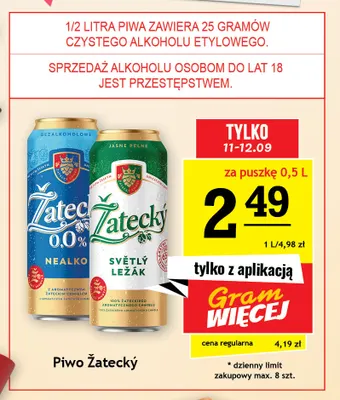Piwo bezalkoholowe Žatecký Nealko promocja w Gram Market