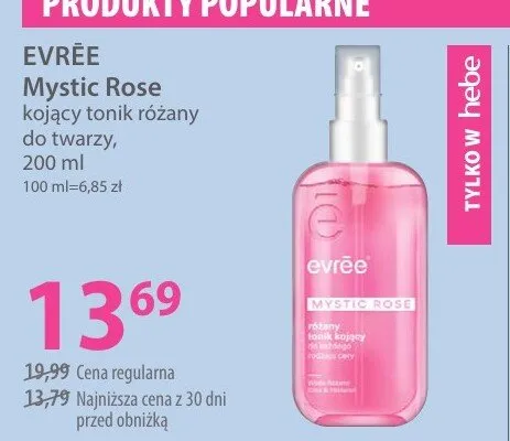 Kojący tonik różany do twarzy Evrée Mystic Rose promocja w Hebe