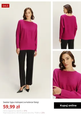 Sweter typu nietoperz w kolorze fuksji Greenpoint promocja w Greenpoint