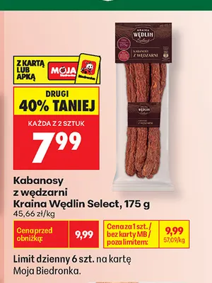 Kabanosy z wędzarni Kraina Wędlin Select promocja w Biedronka