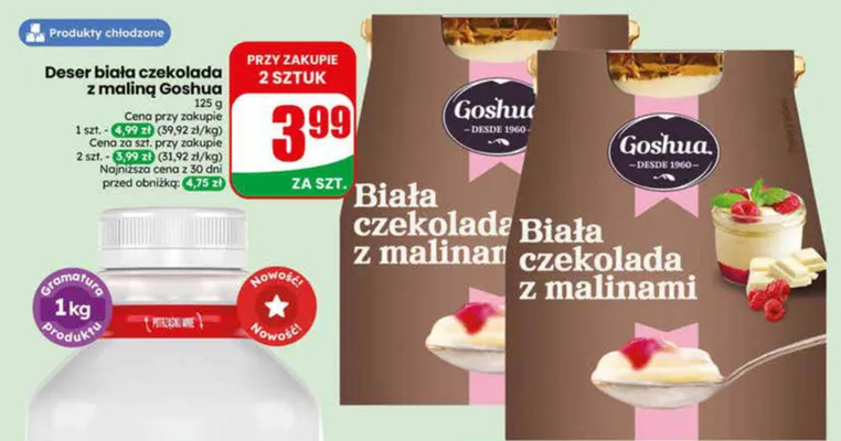 Deser biała czekolada z maliną Goshua promocja w Dino