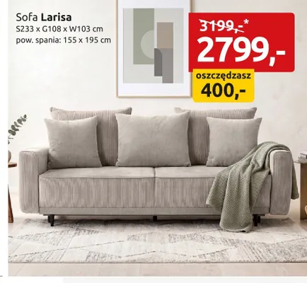 Sofa Larisa S233xG108xW103cm pow. spania: 155x195cm promocja w Black Red White