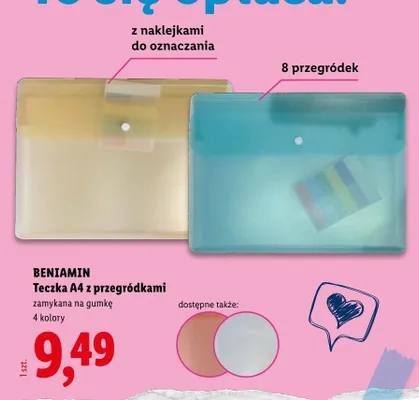 Teczka A4 z przegródkami Beniamin promocja w Lidl