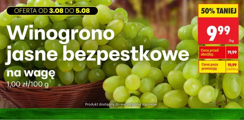 Winogrono jasne bezpestkowe promocja w Biedronka