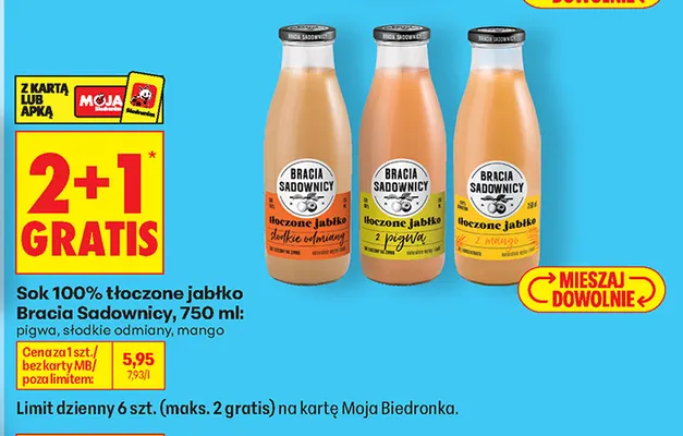 Sok tłoczone jabłko z pigwą Bracia Sadownicy 100% promocja w Biedronka