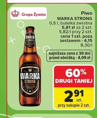 Piwo Warka Strong promocja w Carrefour Market