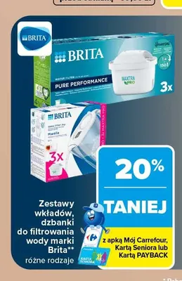 Zestawy wkładów, dzbanki do filtrowania wody Brita promocja w Carrefour