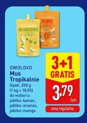 Mus Owolovo Tropikalnie jabłko-mango promocja w Aldi
