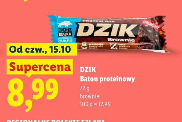 Baton proteinowy brownie Dzik promocja w Lidl