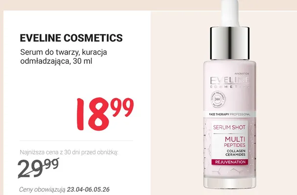 Serum do twarzy kuracja odmładzająca Eveline Cosmetics Face Therapy Professional Serum Shot Multi Peptides promocja w Rossmann