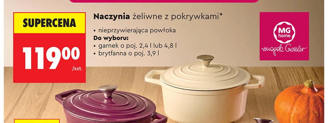 Naczynia żeliwne z pokrywkami garnek o poj. 2,4 l Mg Home promocja w Biedronka