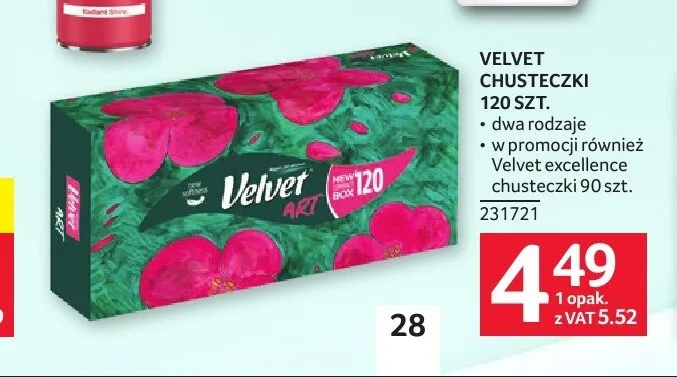 Chusteczki higieniczne Velvet promocja w Selgros
