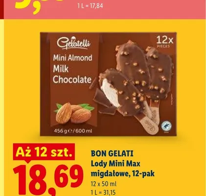 Lody Mini Max migdałowe Bon Gelati 12-pak promocja w Lidl