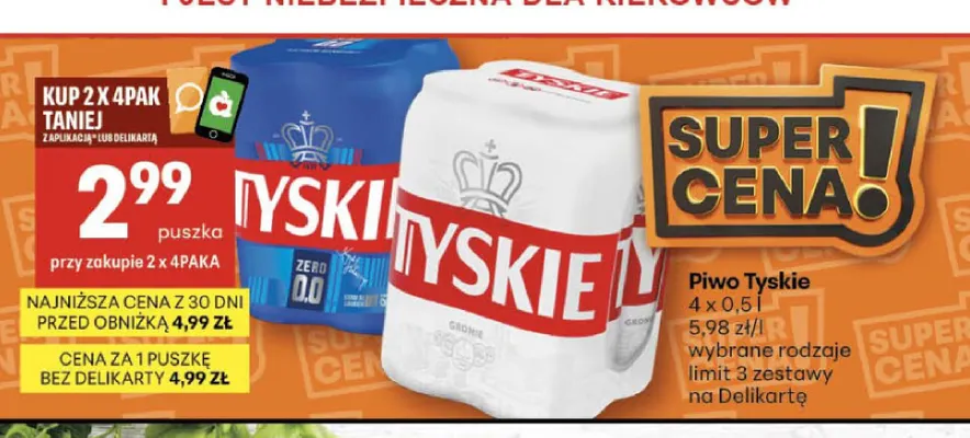Piwo bezalkoholowe Tyskie 4-pak promocja w Delikatesy Centrum