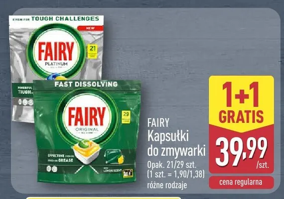 Kapsułki do zmywarki lemon Fairy platinum promocja w Aldi