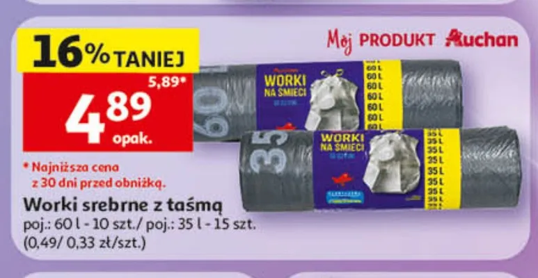 Worki srebrne z taśmą Auchan promocja w Auchan