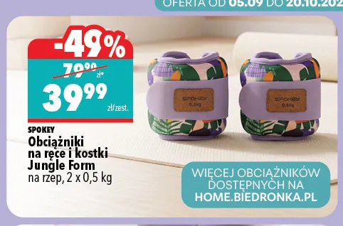 Obciążniki na ręce i kostki Jungle Form na rzep 2x0,5 kg Spokey promocja w Biedronka Home